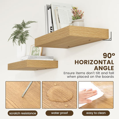 Deep Floating Shelves for Wall | 24 Inch Wide x 12 Inch Deep Floating Shelves | 24W x 12D Rustic Oak Wide Wall Shelves | Bookshelf Laundry Shelf TV Shelf