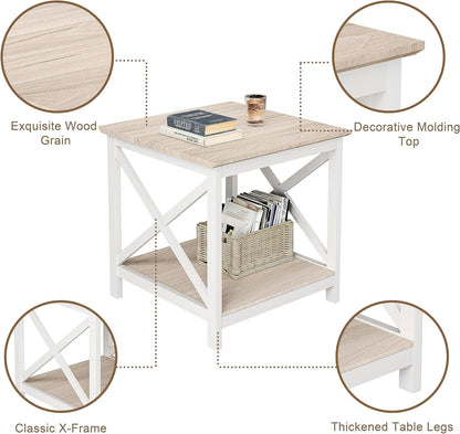 ChooChoo End Table, 24 Inch End Table with 2-Tier Storage Shelf, Side Table for Living Room, Wood Nightstand for Bedroom, Office, Oak