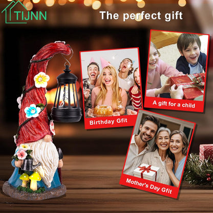 TIJNN Solar Garden Gnome Statue with Lantern, Dwarf Gardener Outdoor Decor for Patio, Yard, Porch Garden Gifts