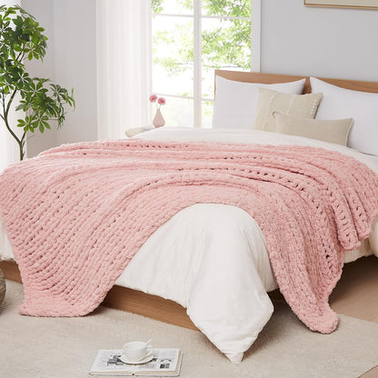 L'AGRATY Chunky Knit Blanket Throw - Soft Chenille Yarn Throw Blanket 50x60: Handmade Thick Cable Knit Crochet Blanket - Large Knit Blanket Chunky Rope Knot Throw Blanket for Couch Sofa Bed Home Decor