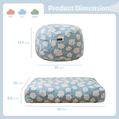 MAXYOYO Bean Bag Chair Bed for Kids, Convertible Bean Bag from Lazy Chair to Floor Bed, Fresh Cloud Design Cover, Stuffed Floor Sofa Couch for Boys and Girls, High-Density Foam Filling, Blue