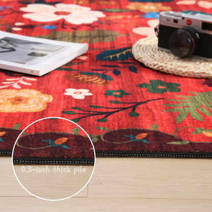 Runner Rug for Hallways Kitchen Rug Non Slip 2'x 6' Washable Runner Rugs with Rubber Backing Soft Floral Carpet Runner for Hallways, Kitchen, Laundry, Bedroom, Bathroom(Red)