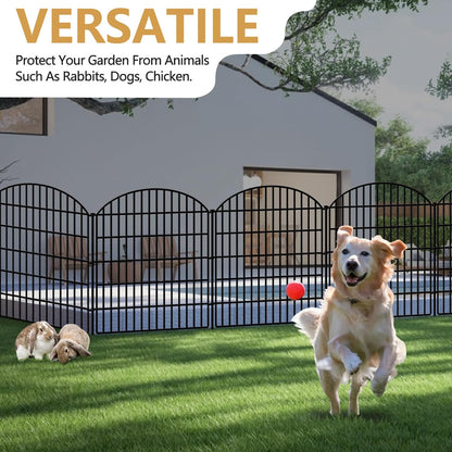 10 Panels No Dig Decorative Outdoor Garden Fence for Yard, 33in (H) x 21.92ft (L) Animal Barrier Fencing Rustproof Metal Panel Border for Dog, Rabbits Patio Camping Temporary Ground Stakes