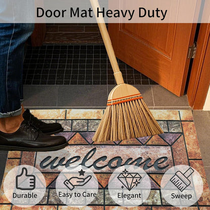 Door Mat Welcome Mat, Heavy Duty Door Mat 17.7 x 29.5 Inch Front Door Mat Rug Doormat for Outdoor Entrance Home Non-Slip Rubber Rug for Front Door, Outside, Entryway, Patio (Brown Welcome)
