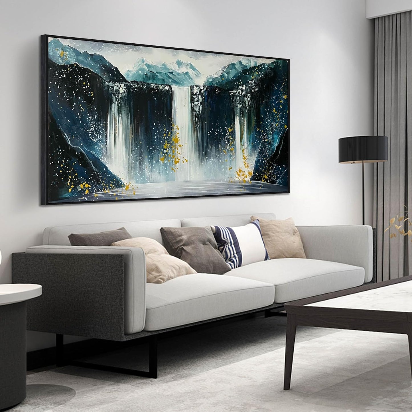 Waterfall Hand Painted Wall Art for Living Room - Mountains Wall Art for Office Decor - Landscape Big Wall Art for Living Room Size 29" x 59"