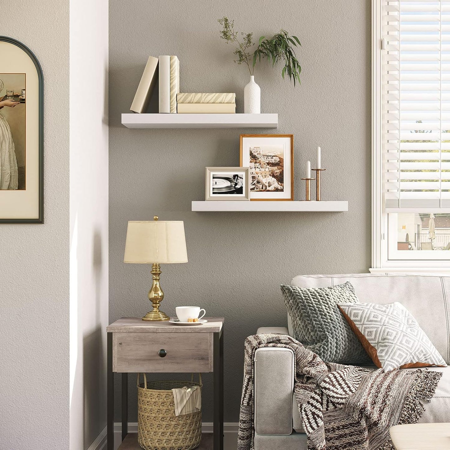 HOOBRO Floating Shelves for Wall, Wall Mounted Shelf Set of 2, 23.6" Hanging Shelf with Invisible Brackets, for Wall in Bathroom, Bedroom, Toilet, Kitchen, Living Room, Office, White WT60BJ01