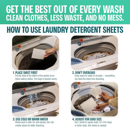 Sudstainables Laundry Detergent Sheets (200 Loads) – Eco-Friendly, Zero Waste, Plastic-Free Laundry Washing Machines Soap Sheets; Dissolvable, Space-Saving Strips for Travel (Lemon)