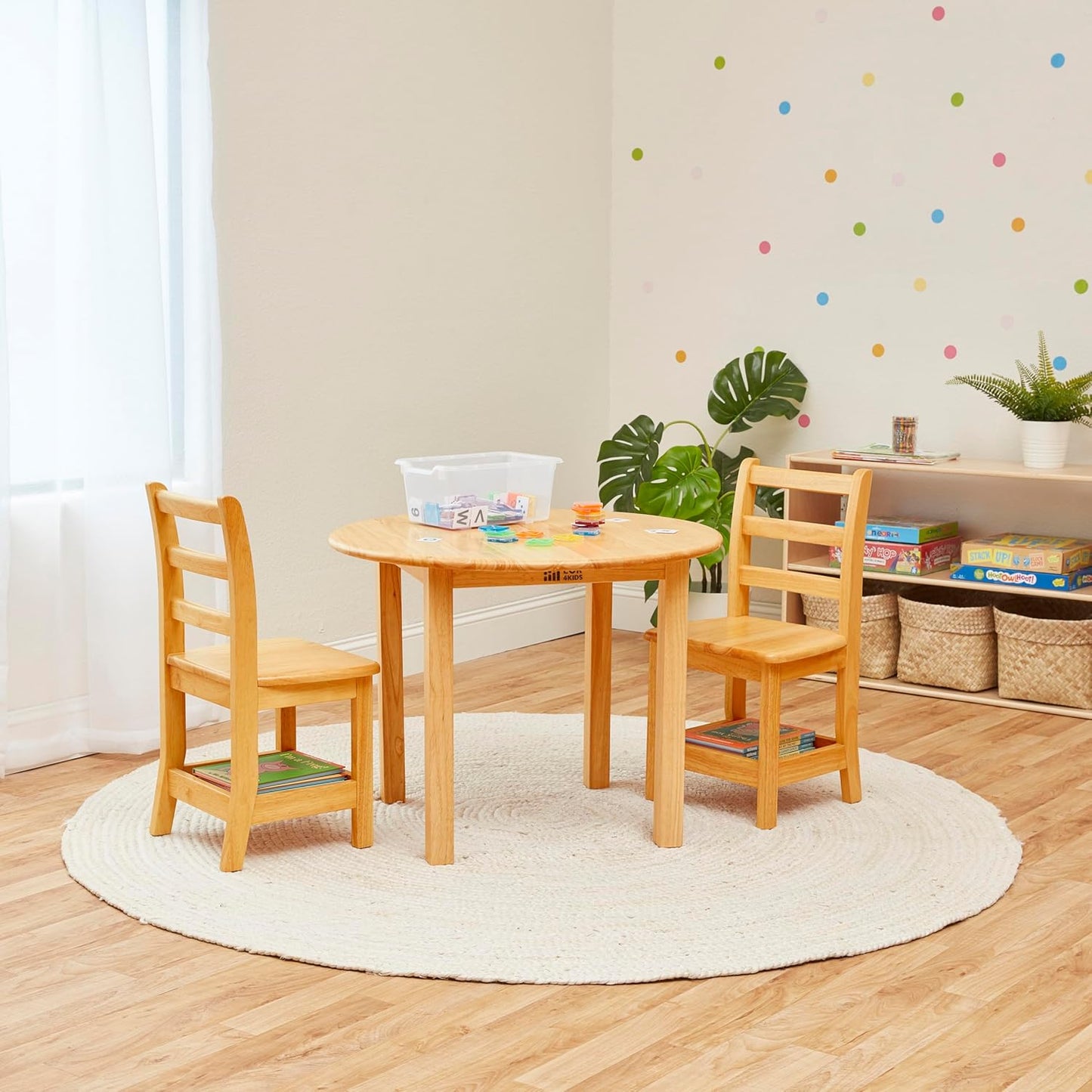 ECR4Kids Three Rung Ladderback Chair with Storage, 12in Seat Height, Classroom Seating, Honey, 2-Pack