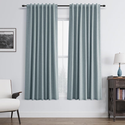 BOODII 63 Inch Blackout Curtains Linen Black Out Curtains for Bedroom 2 Panels Set Neutral Room Darkening Curtain Stone Blue Thermal Insulated Curtain for Nursery Window Drapes Back Tab 52x63