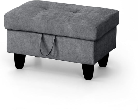 Ottoman Rectangular Storage Ottoman Bench, Flannel Footrest Stool Footstool with Lid for Living Room, Bedroom, Entryway, Dark Gray, 28.5"x19"x17.5"