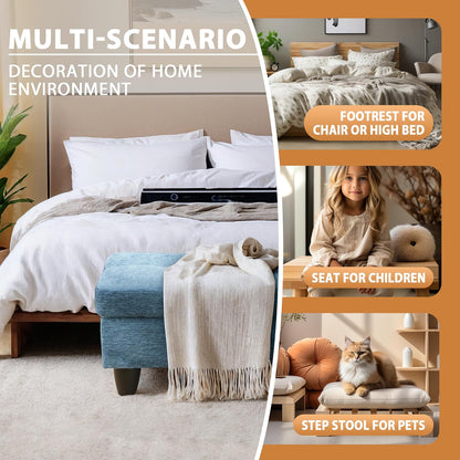 Ottoman Rectangular Storage Ottoman Bench, Flannel Footrest Stool Footstool with Lid for Living Room, Bedroom, Entryway, Light Blue, 28.5"x19"x17.5"