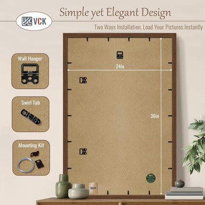 VCK 24x36 Brown Poster Frame 3 Pack, Wood Picture Frame with Exclusive Wood Grain, Wall Mounting Hanging