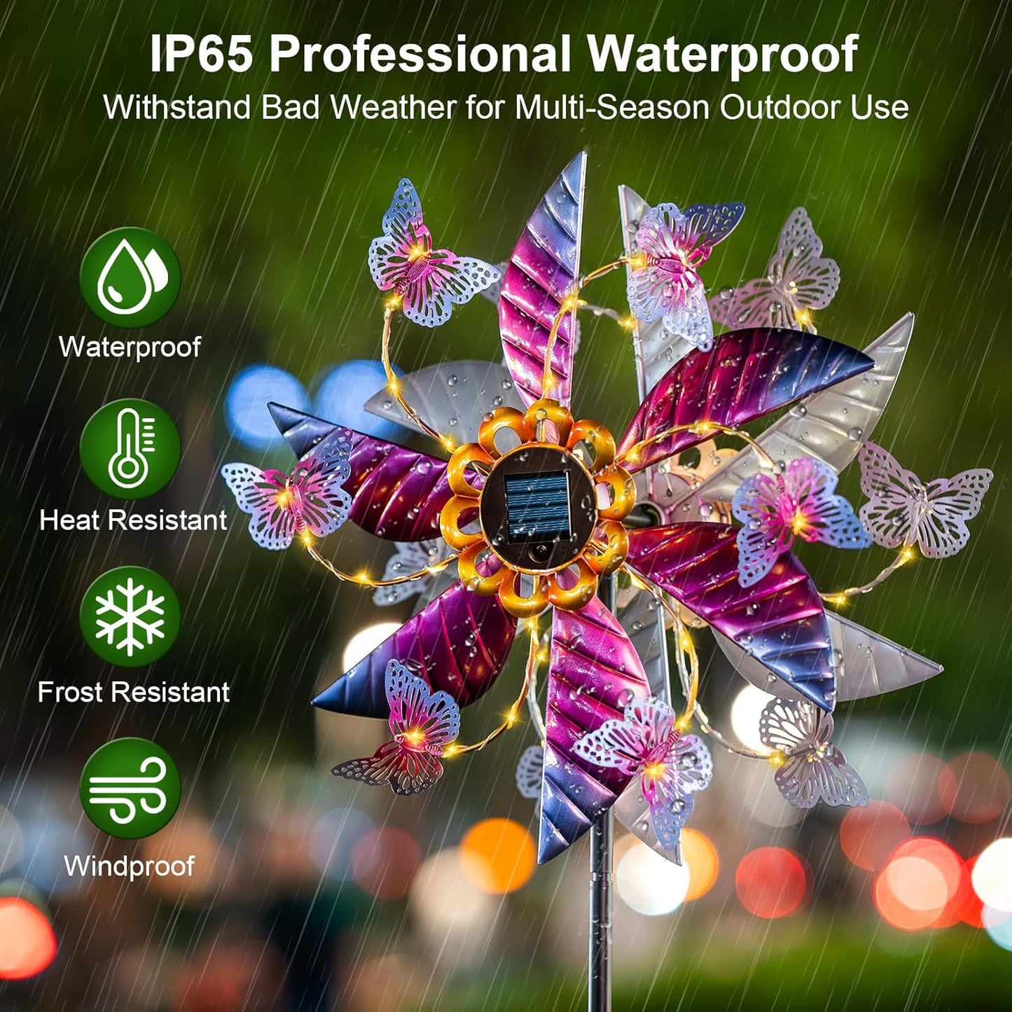 Solar Wind Spinners for Yard and Garden - 61.5 Inch 360° Metal Large Wind Sculptures Outdoor Clearance Kinetic Windmills with Vine String Shining LED Lights for Patio, Lawn Garden Decoration