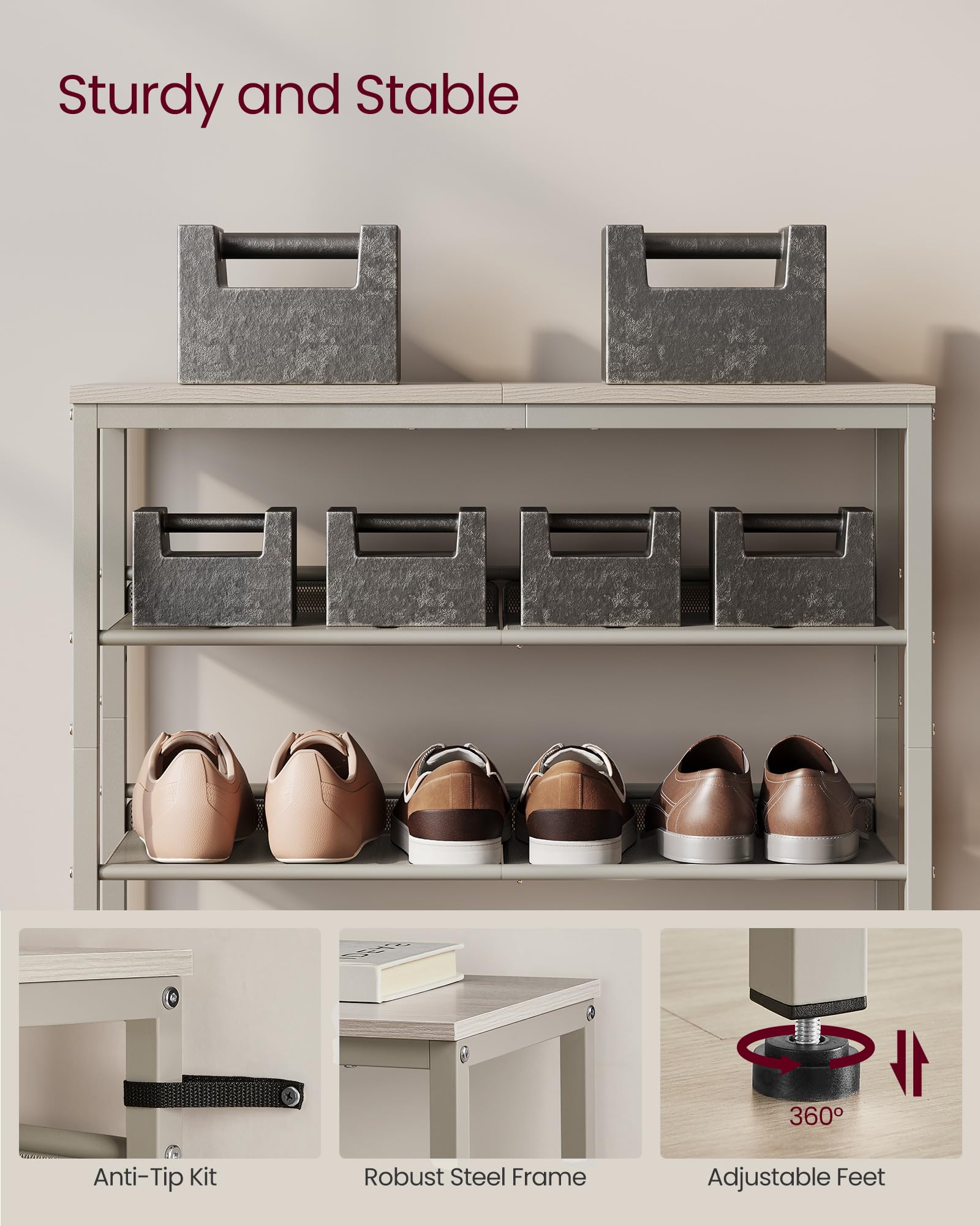 VASAGLE Shoe Rack for Entryway, Freestanding, Adjustable, Industrial