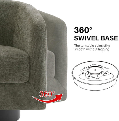 Swivel Barrel Accent Chair, Modern Round Chenille Fabric Arm Chair for Living Room, Bedroom, Comfy Club Reading Chairs for Adults（Chenille Fabric, Tan, Set of 2
