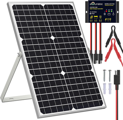 SOLPERK Solar Panel Kit 30W 12V, Solar Battery Trickle Charger Maintainer + Upgrade Waterproof Controller + Adjustable Mount Bracket for Boat Car RV Motorcycle Marine Automotive