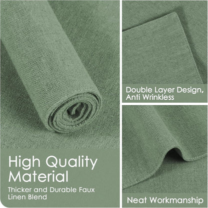 MANSPHIL Sage Green Cloth Placemats Set of 6, Double Layer Faux Linen Place Mats Heat Resistant Washable Table Mats for Dining Kitchen, 13x19 Inch