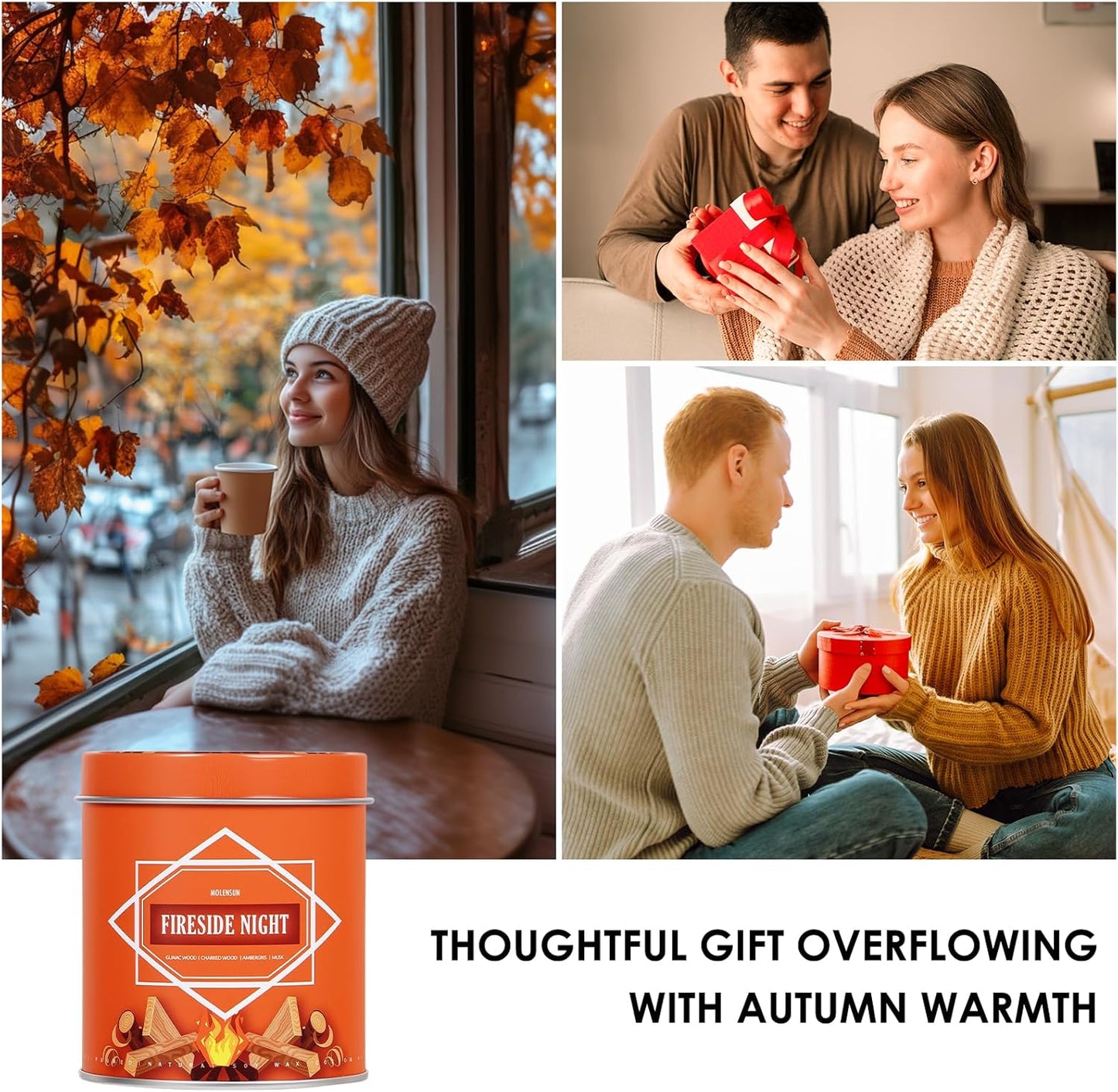 Fireside Night Fall Scented Candle – 9 oz Soy Wax in Travel-Friendly Reusable Tin, Non-Toxic & Clean Burning, 50-Hour Burn – Cozy Autumn Fragrance, Holiday Gift & Fall Decor for Women & Men