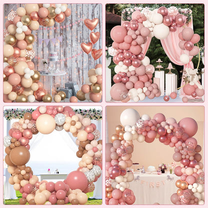 Amandir 153pcs Dusty Pink Balloon Garland Arch Kit, Different Sizes 18 12 10 5 inch Pink White Sand Metallic Confetti Pink Balloons for Girl Baby Shower Birthday Boho Party Decorations