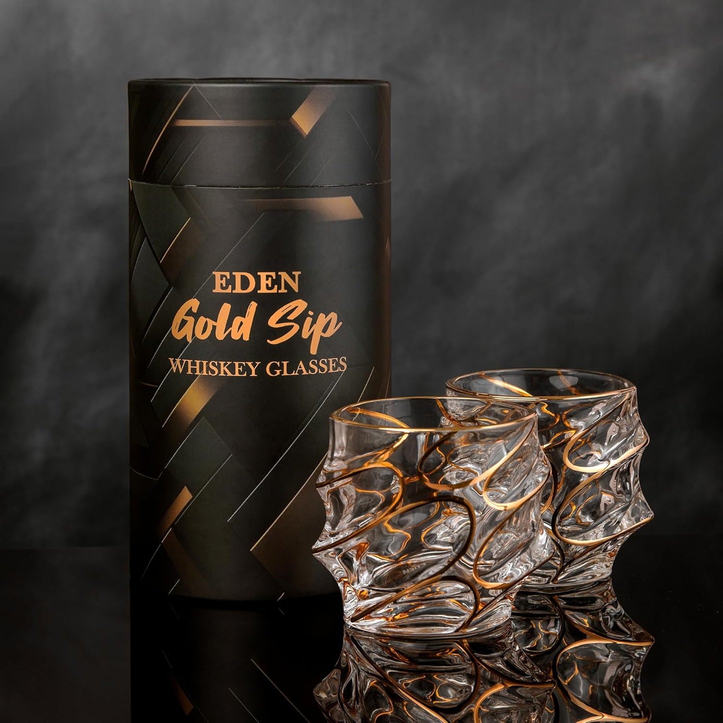 EdensDECOR Whiskey Glasses Gift Set (24k Gold Plated) Luxury Gift For Men, Bourbon, Scotch, Dad, Husbands