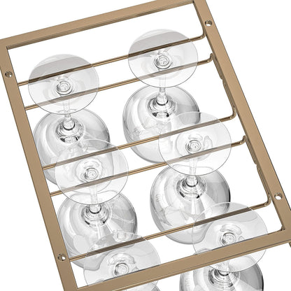 Wine Glass Rack - Under Cabinet Stemware Wine Glass Holder Glasses Storage Hanger 2 Pack Metal Organizer for Bar Kitchen Gold