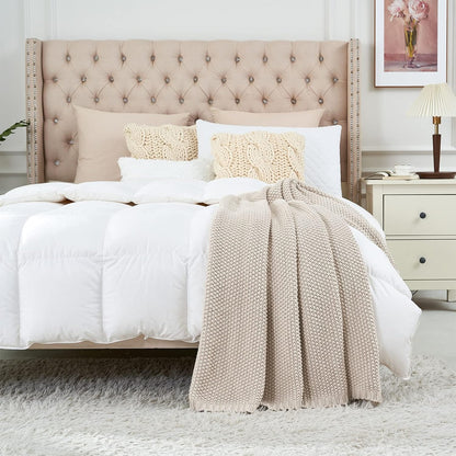 Longhui bedding Chunky Cable Knit Throw Blanket Lightweight Beige 100% Organic Cotton Blanket for Sofa Couch Bed Baby Nursery, Rustic Shabby Chic Modern Farmhouse, 51” x 63” Give Laundering Bag