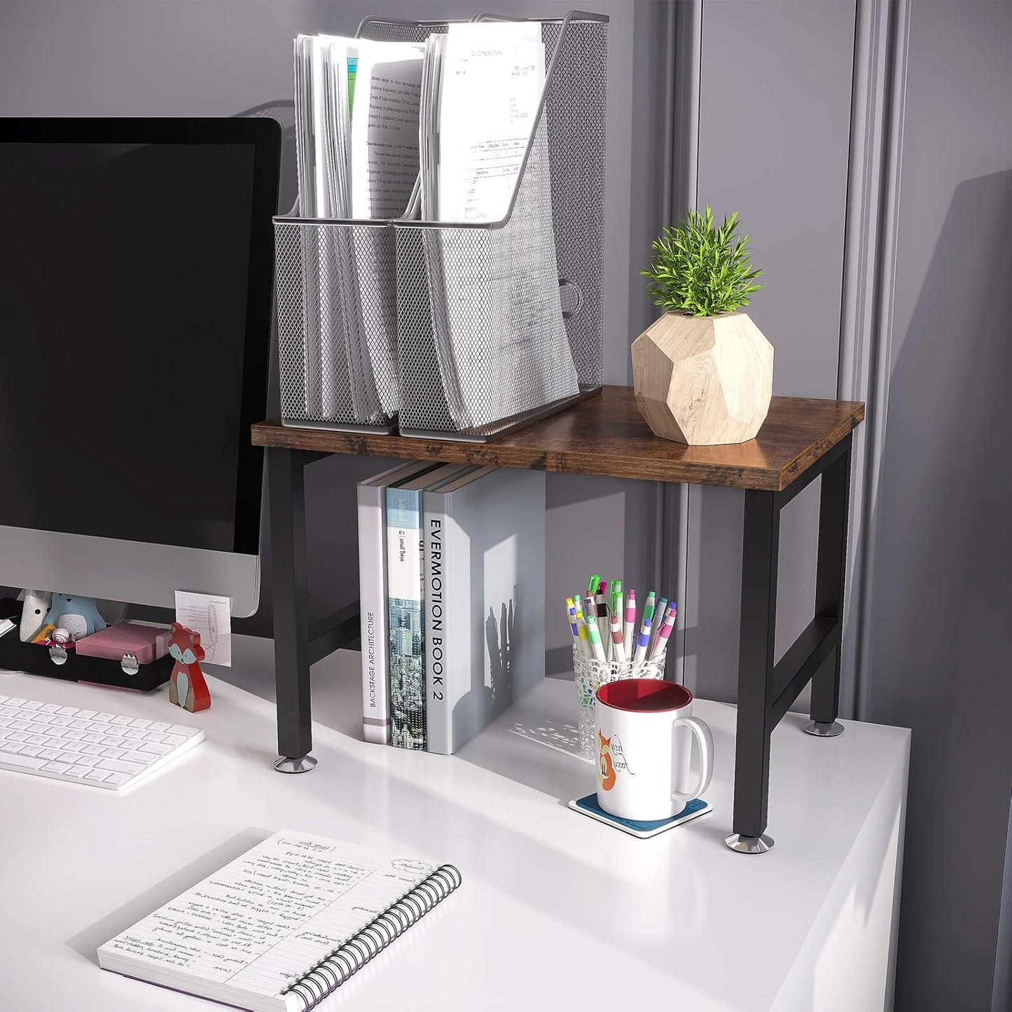 OROPY Vintage Printer Stand Holder - Multi-Purpose Desktop Shelf Storage Organizer for Printers, Fax Machine, Scanner, Office Supplies with Adjustable Anti-Skid Feet