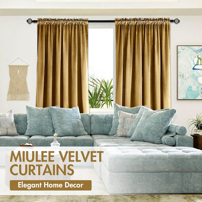 MIULEE Gold Velvet Curtains Thermal Insulated Blackout Curtain Drapes for Bedroom Living Room Darkening 96 Inches Long Curtains Panels Rod Pocket Set of 2