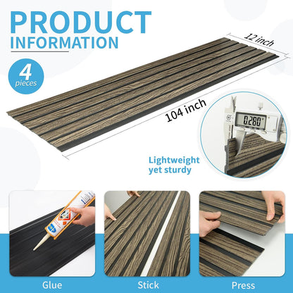 Art3d 4-Pack Glue-On Six-Grid Wainscoting Panel for Interior Wall Decor - 104 x 12 Inch Polystyrene Ultralight Slim Slat Wall Panels for Living Room Bedroom, Walnut