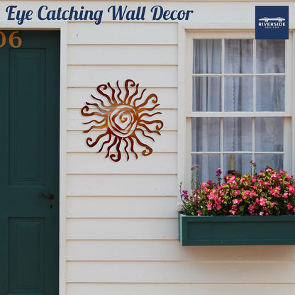 Riverside Designs Wacky Sun Metal Wall Art Indoor/Outdoor Decor - 30" Copper Rust Proof Wall Sculpture - Made in USA - Ideal for Bedroom, Garden, Home, Patio and Farmhouse