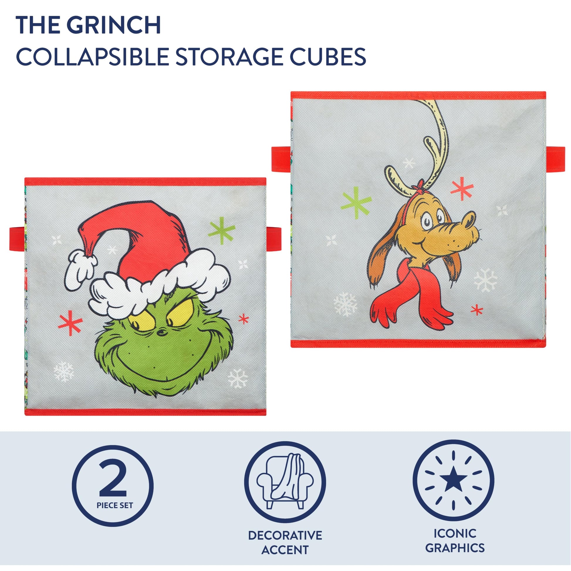 Idea Nuova Storage Cubes for Kids,2 Pack Collapsible Fabric Bins with Handles, Holiday Organizer