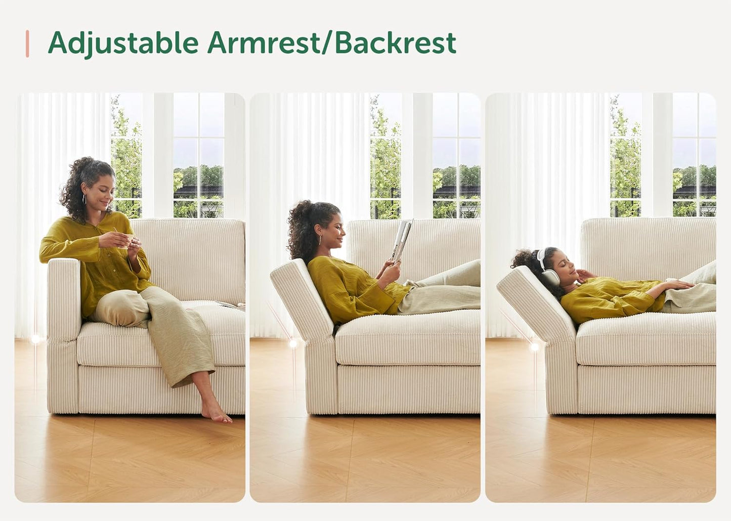 HONBAY Modular Sectional Couches with Storage Corduroy Sleeper Sofa Modular Sectional Couches for Living Room,Beige