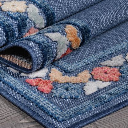 Beverly Rug Outdoor Rug 8x10 Modern Bordered Area Rugs for Indoor and Outdoor Patio Easy to Clean Non Shedding Living Room Porch Garden Washable Outside Carpet (8 x 10 Blue)