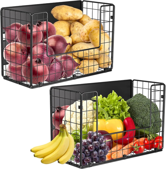2 Set Magnetic Shelf for Fridge, Fruit Potato & Onion Storage Bins, Pantry Organizers & Storage, Large Container Magnetic Basket for Refrigerator, Kitchen Counter, Cabinet, Magnetic Fridge Organizer