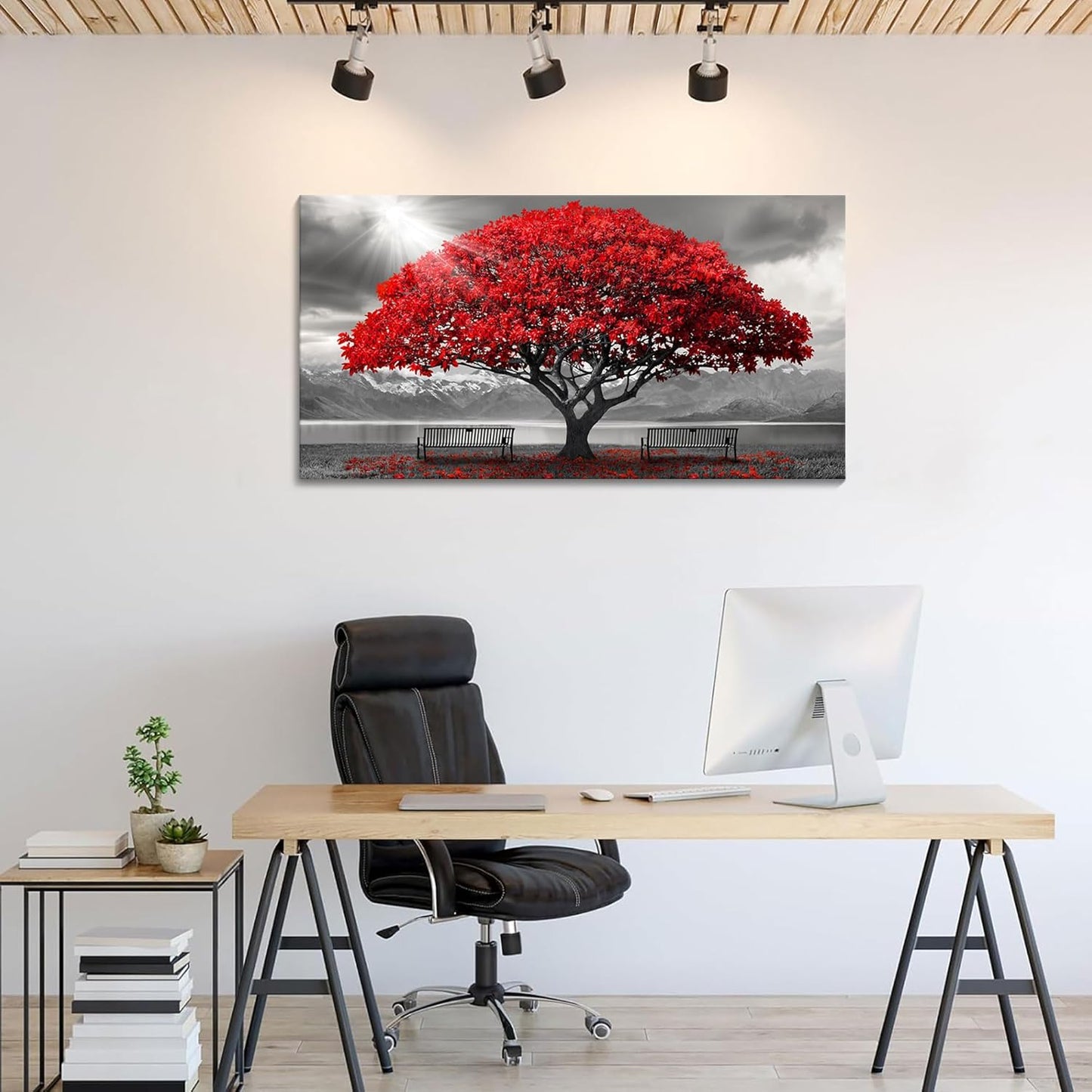 AJAZIKO Red Wall Art - Modern Framed Wall Art for Living Room - Red Tree Black and White Landscape Canvas Prints Posters & Prints for Home Office Bedroom Decorations - Large Wall Pictures 20×40IN