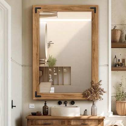 Full Length Mirror with Wooden Frame, 40"X28" Solid Wood Standing Floor Mirror for Farmhouse, Bathroom, Bedroom Decor, Hanging or Leaning Wall-Mounted
