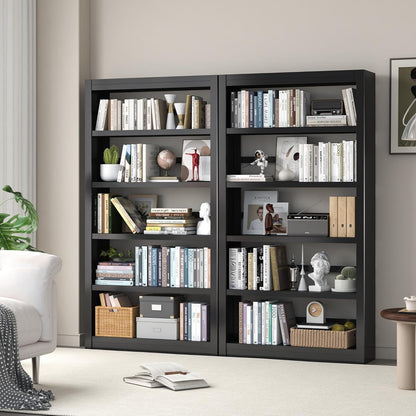 Metal Bookshelf Adjustable - 61" Tall Black Bookcase, 5 Tier Book Shelf, Tooless Assembly Book Case, Modern Bookshelves and Bookcases for Home Office, Living Room, Bedroom, Library