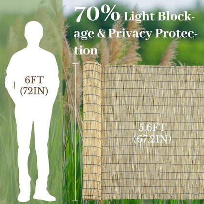 Natural 5.6FT X 16.4FT Reed Fencing Roll, Balcony Privacy Reed Shade Bamboo Fencing Garden Fence Border, Wind Block Sunshade Fence Screen for Outdoor Yard Patio Flower Bed Edge