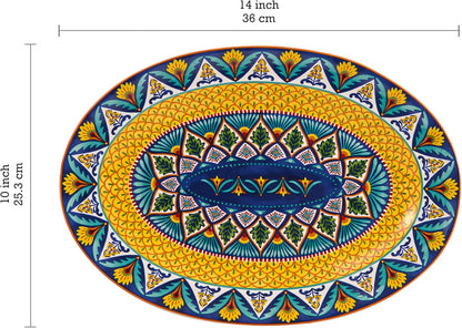 Bico Havana 16 plus 14 inch Oval Platters Set, Set of 2, Microwave and Dishwasher Safe, for Serving Fish, Chicken, Turkey