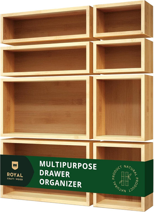 ROYAL CRAFT WOOD Bamboo Jewelry Organizer Box & Chests Set - Versatile Storage Solution for Makeup, Jewelry, and Bathroom Essentials (8 Boxes)