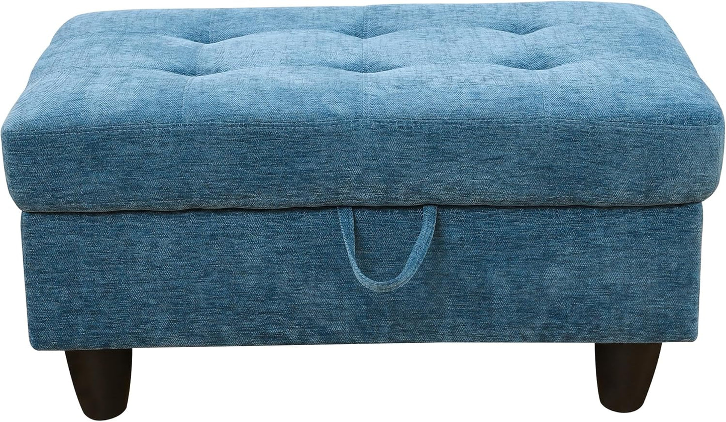 Ottoman Rectangular Storage Ottoman Bench, Flannel Footrest Stool Footstool with Lid for Living Room, Bedroom, Entryway, Blue, 34"x22.8"x17.5"