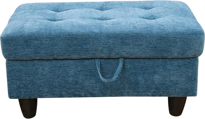 Ottoman Rectangular Storage Ottoman Bench, Flannel Footrest Stool Footstool with Lid for Living Room, Bedroom, Entryway, Blue, 34"x22.8"x17.5"