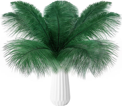 THARAHT Blackish Green Ostrich Feathers 12pcs Natural Bulk 10-12Inch 25cm-30cm for Crafts Wedding Party Centerpieces Mardi Gras Decoration Feather