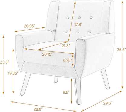 UIXE Faux Leather Accent Chairs Set of 4, Modern Arm Club Chair Upholstered Armchair for Living Room, Comfy Single Sofa Seats Button Tufted Reading Seating, Brown