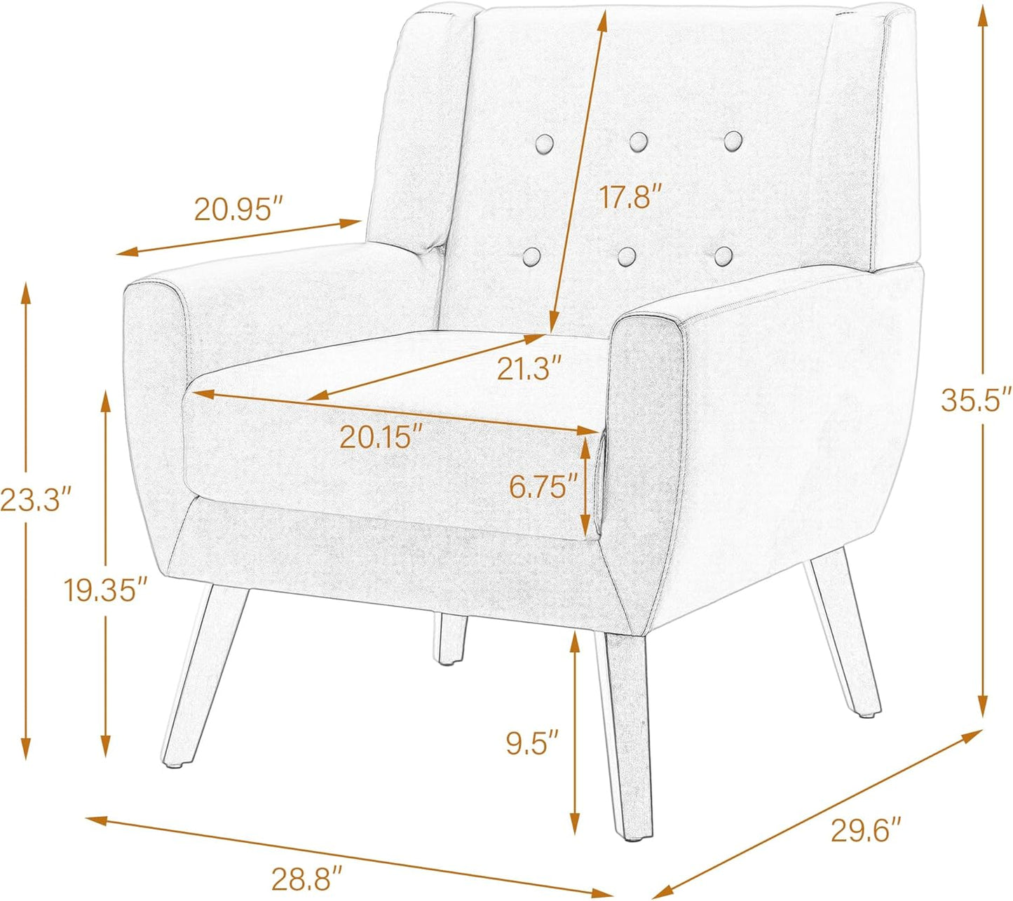 UIXE PU Leather Accent Chairs Set of 2, Modern Arm Club Chair Upholstered Armchair for Living Room, Comfy Single Sofa Seats Button Tufted Reading Seating, Brown