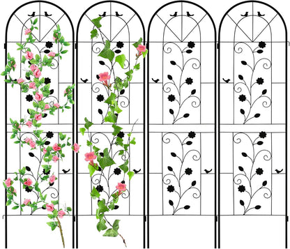 LZRS 4 Pack Rustic Iron Arch Decoration Garden Trellis with Black Metal Coating – Perfect for Supporting Climbing Plants Outdoor, Roses, Vines, Flowers, and Vegetables.