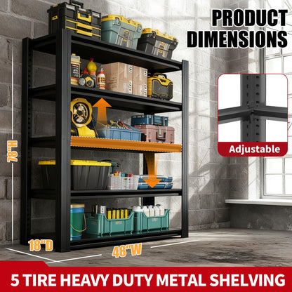 FOSTOKO Storage Shelves, 5-Tier Garage Shelving, Adjustable Heavy Duty Shelving Units, Metal