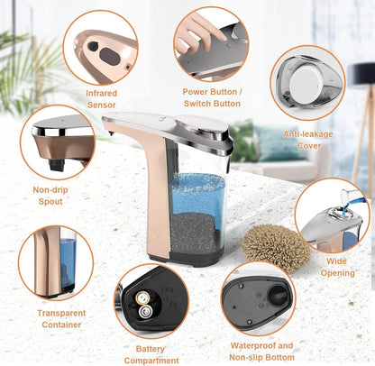 Automatic Soap Dispenser, PZOTRUF Touchless 17oz/500ml with Upgraded Infrared Sensor, 5 Adjustable Soap Dispensing Levels, Liquid Hand Soap Dispenser for Bathroom (Rose Gold)