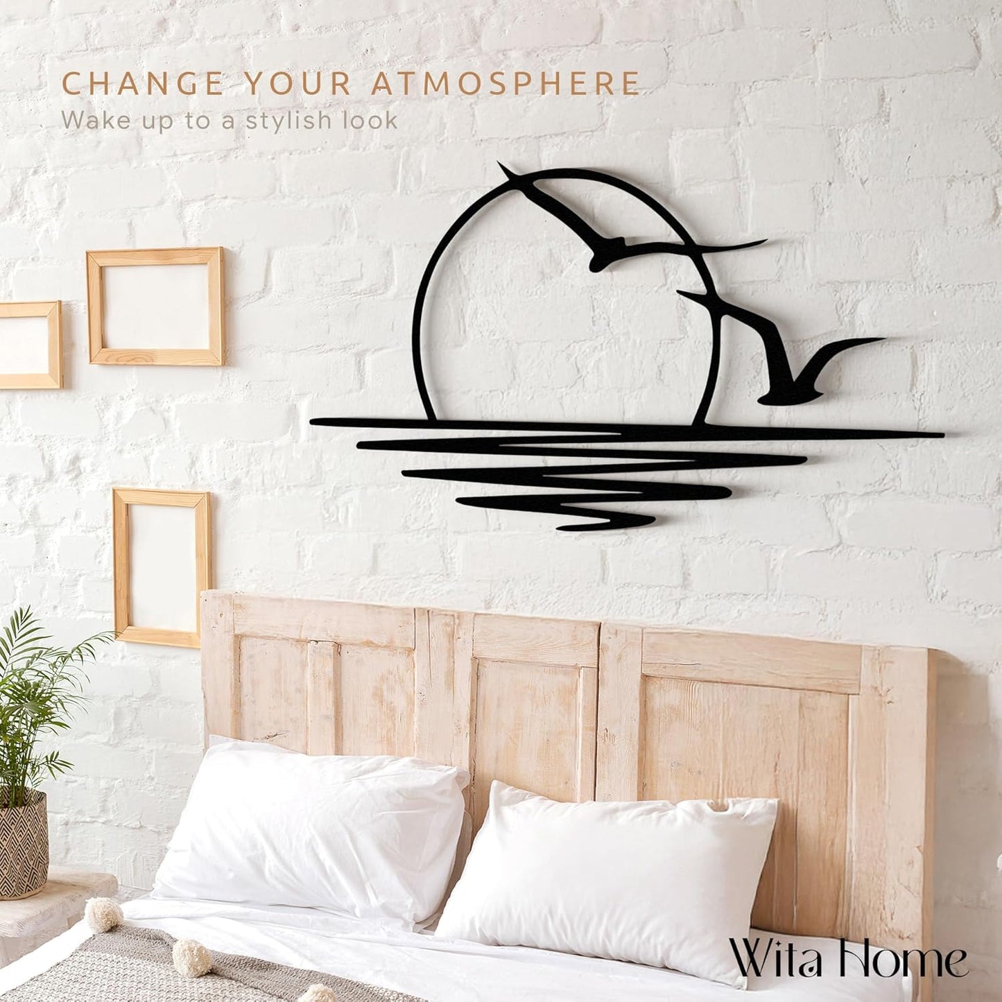 Wita Home Sunset with Seagulls Metal Wall Mounted Art, Handcrafted Metal Home Decor with Static Powder Coating, Eye-Catching Addition to Living Room Decor, Modern Beach Decor for Indoor and Outdoor Spaces, Perfect Housewarming Gift (56 x 28 inches)