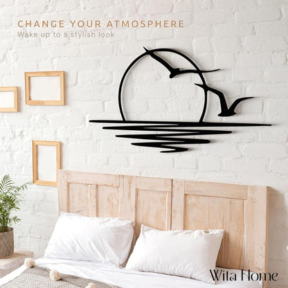 Wita Home Sunset with Seagulls Metal Wall Mounted Art, Handcrafted Metal Home Decor with Static Powder Coating, Eye-Catching Addition to Living Room Decor, Modern Beach Decor for Indoor and Outdoor Spaces, Perfect Housewarming Gift (56 x 28 inches)